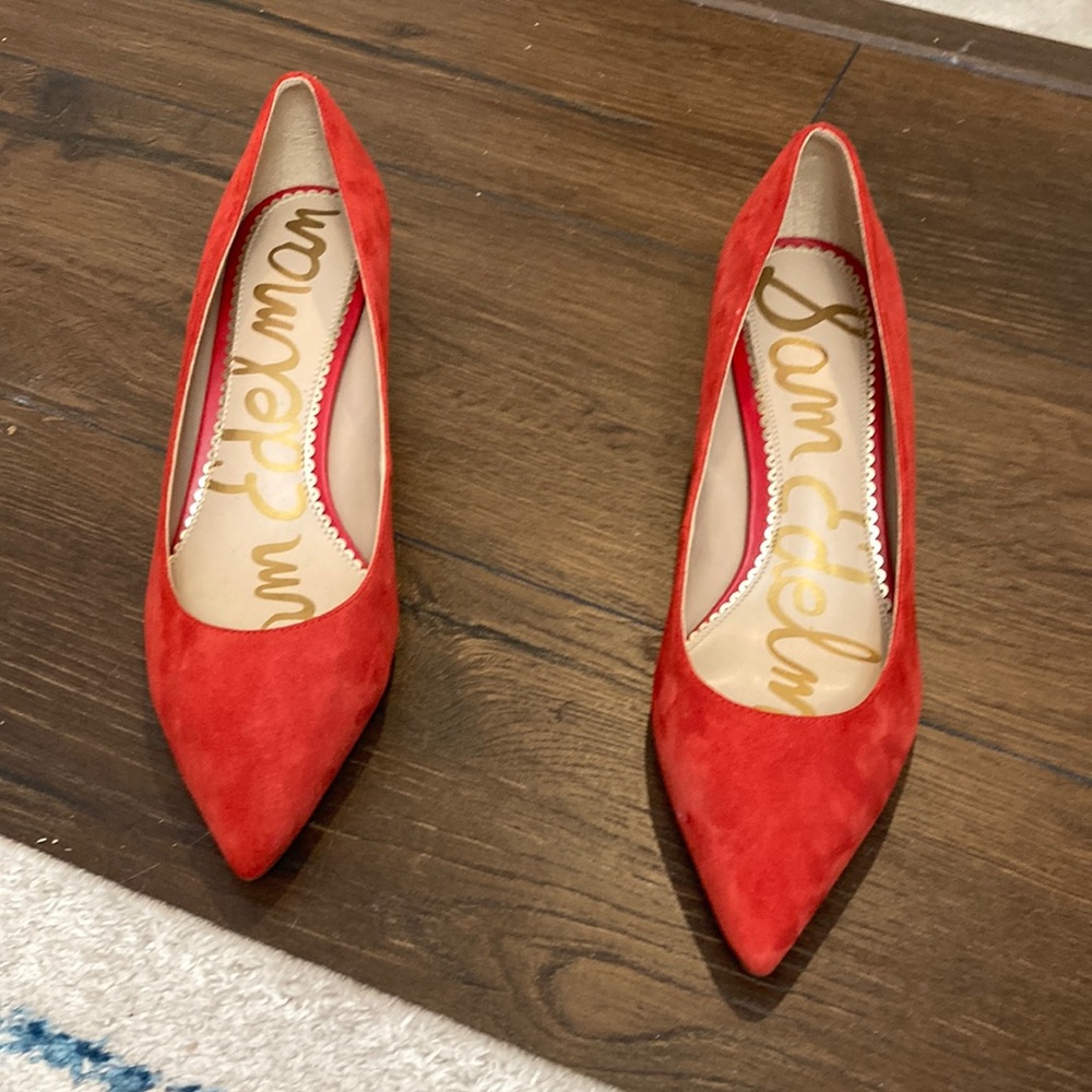 Sam Edelman Blood Orange Red Suede Kitten Heels NWOB 8.5